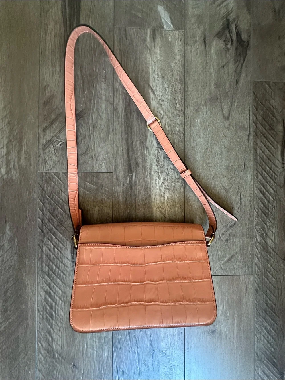 Coach Pink Croc-Embossed Crossbody Bag with Gold Hardware